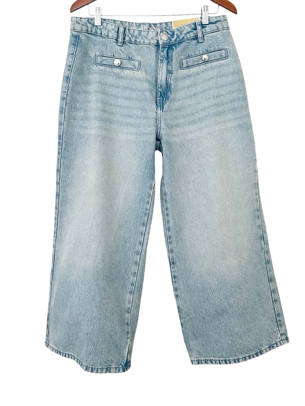 Michael Kors Selma Crop High Rise Wide Leg Jeans Stone Wash 12 NWT